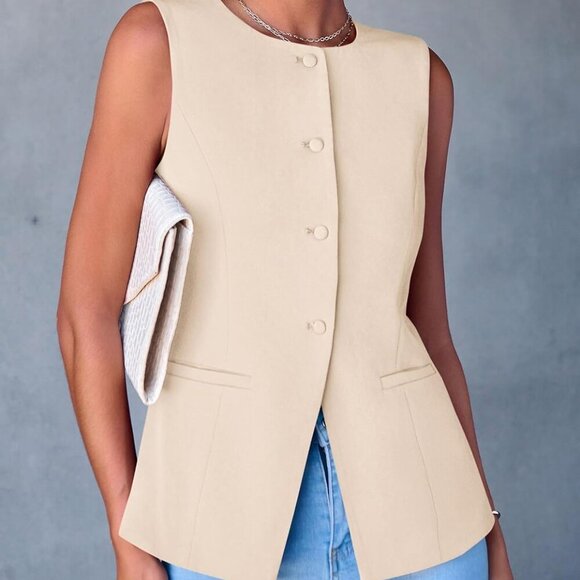 Women's Suit Vest Tops 2025 Summer Dressy Casual Business Button Sleeveless Tren - Picture 3 of 8